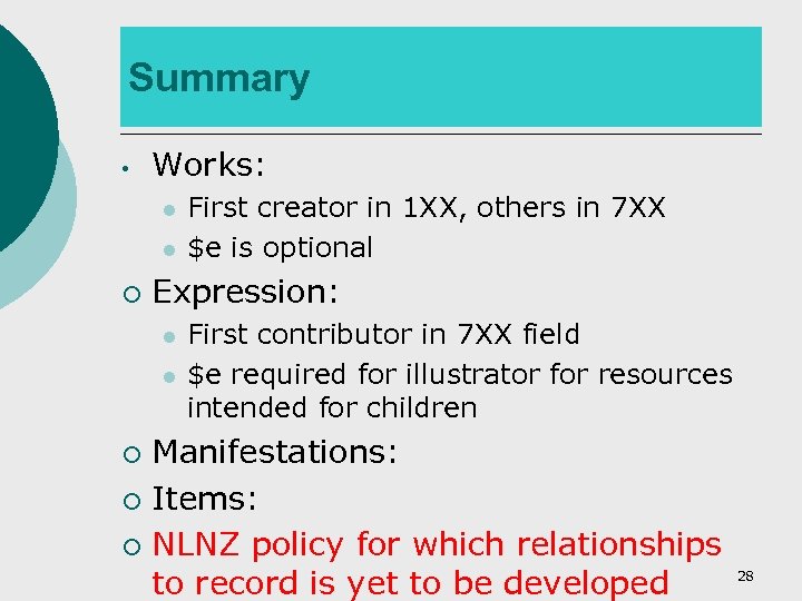 Summary • Works: l l ¡ First creator in 1 XX, others in 7