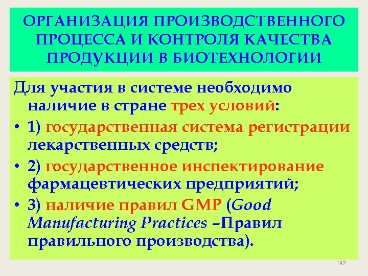 ОРГАНИЗАЦИЯ ПРОИЗВОДСТВЕННОГО ПРОЦЕССА И КОНТРОЛЯ КАЧЕСТВА ПРОДУКЦИИ В БИОТЕХНОЛОГИИ Для участия в системе необходимо