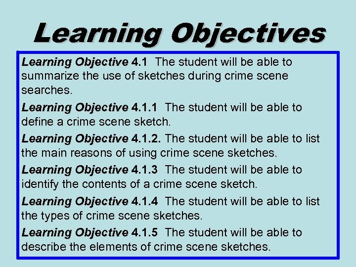 Learning Objectives Learning Objective 4. 1 The student will be able to summarize the