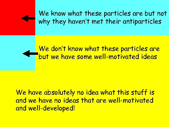 We know what these particles are but not why they haven’t met their antiparticles