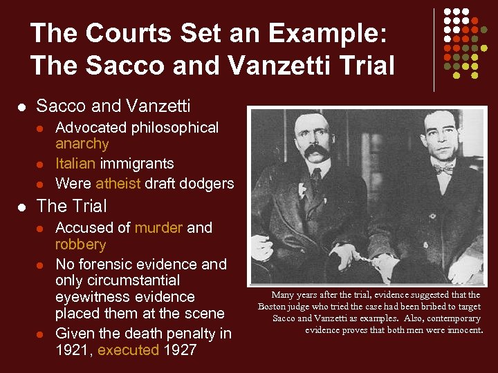 The Courts Set an Example: The Sacco and Vanzetti Trial l Sacco and Vanzetti