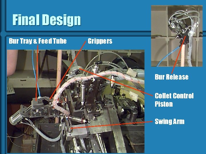 Final Design Bur Tray & Feed Tube Grippers Head Unit Bur Release Collet Control