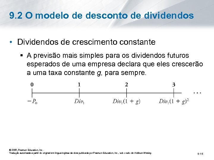 9. 2 O modelo de desconto de dividendos • Dividendos de crescimento constante §