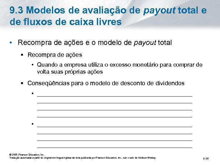 9. 3 Modelos de avaliação de payout total e de fluxos de caixa livres