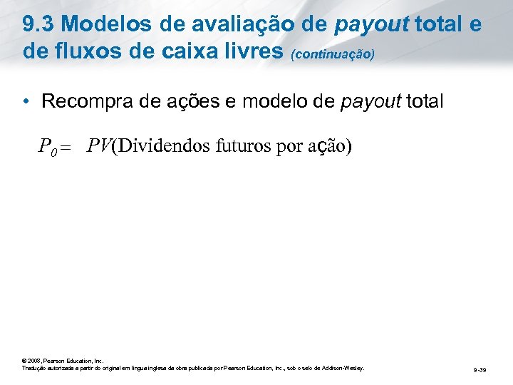 9. 3 Modelos de avaliação de payout total e de fluxos de caixa livres