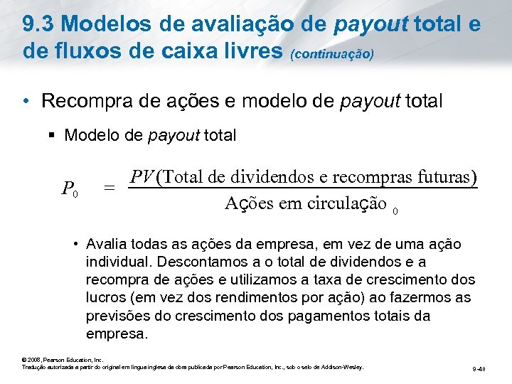 9. 3 Modelos de avaliação de payout total e de fluxos de caixa livres