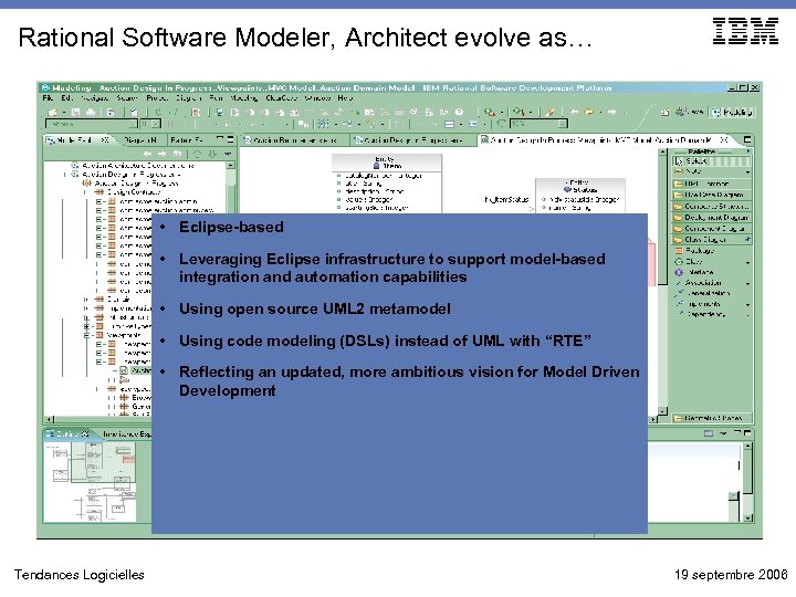 Rational Software Modeler, Architect evolve as… • Eclipse-based • Leveraging Eclipse infrastructure to support