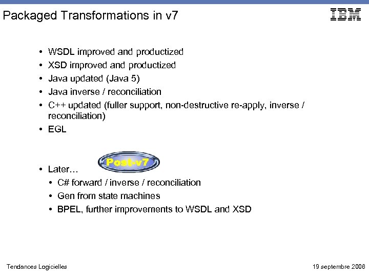 Packaged Transformations in v 7 • • • WSDL improved and productized XSD improved