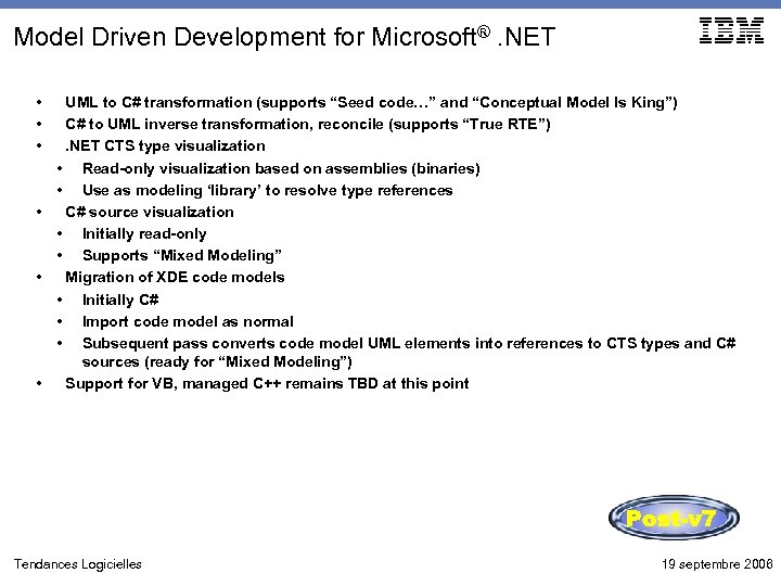 Model Driven Development for Microsoft®. NET • • • UML to C# transformation (supports