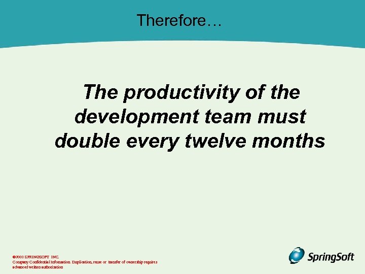 Therefore… The productivity of the development team must double every twelve months © 2001