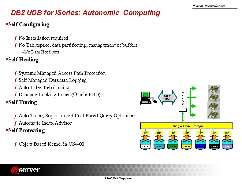 ibm. com/eserver/iseries DB 2 UDB for i. Series: Autonomic Computing §Self Configuring ƒ No