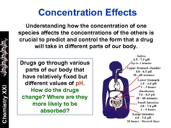 Concentration Effects Chemistry XXI Understanding how the concentration of one species affects the concentrations