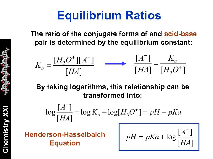 Equilibrium Ratios The ratio of the conjugate forms of and acid-base pair is determined