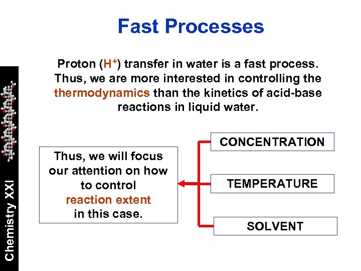 Fast Processes Proton (H+) transfer in water is a fast process. Thus, we are