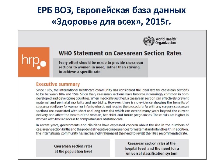 ЕРБ ВОЗ, Европейская база данных «Здоровье для всех» , 2015 г. 