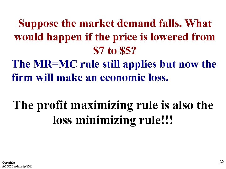 Suppose the market demand falls. What would happen if the price is lowered from