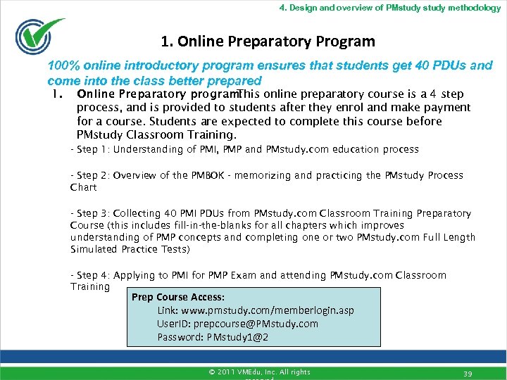4. Design and overview of PMstudy methodology 1. Online Preparatory Program 100% online introductory