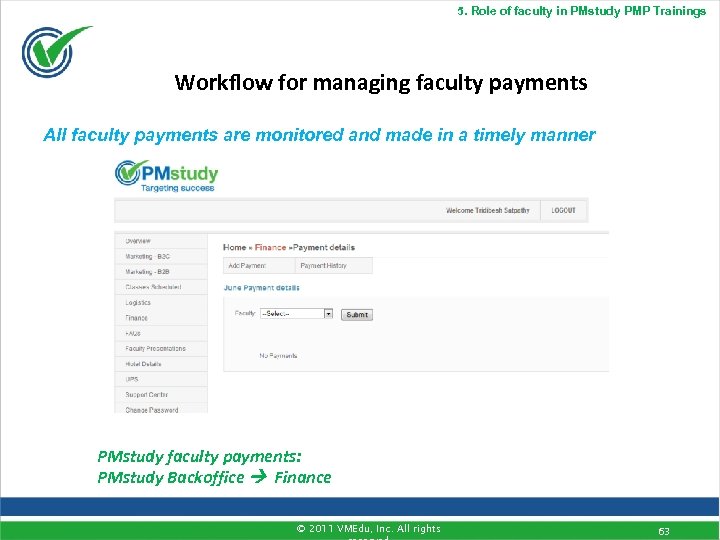 5. Role of faculty in PMstudy PMP Trainings Workflow for managing faculty payments All