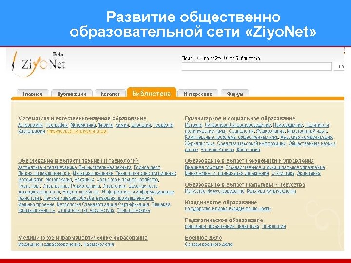 Развитие общественно образовательной сети «Ziyo. Net» 14 