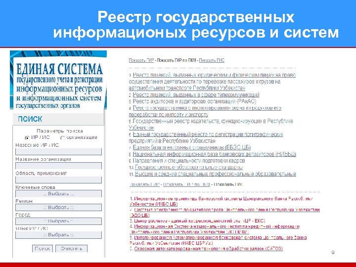 Реестр государственных информационых ресурсов и систем 9 9 