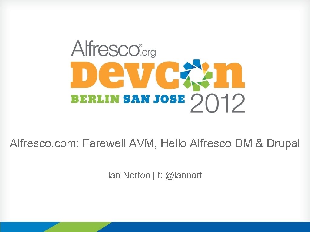 Alfresco. com: Farewell AVM, Hello Alfresco DM & Drupal Ian Norton | t: @iannort