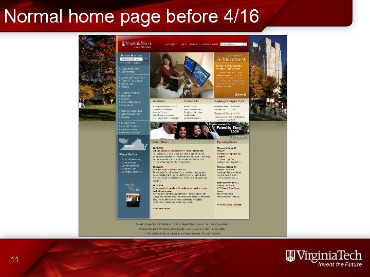 Normal home page before 4/16 11 