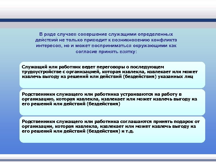  В ряде случаев совершение служащими определенных действий не только приводит к возникновению конфликта