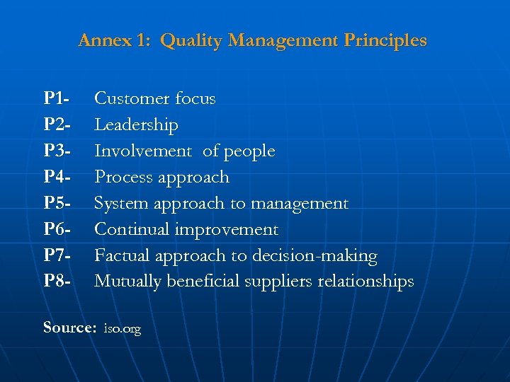Annex 1: Quality Management Principles P 1 P 2 P 3 P 4 P