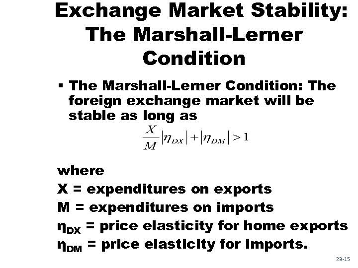 Exchange Market Stability: The Marshall-Lerner Condition § The Marshall-Lerner Condition: The foreign exchange market