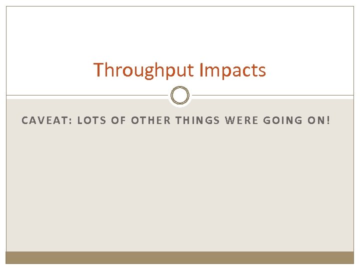 Throughput Impacts CAVEAT: LOTS OF OTHER THINGS WERE GOING ON! 
