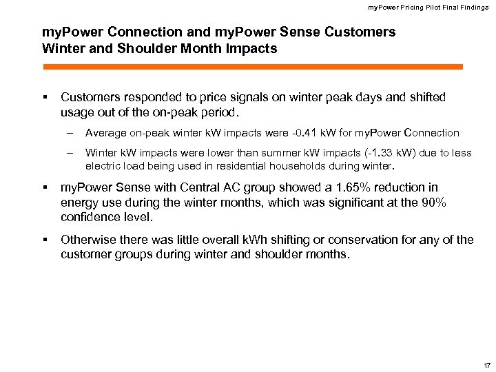 my. Power Pricing Pilot Final Findings my. Power Connection and my. Power Sense Customers