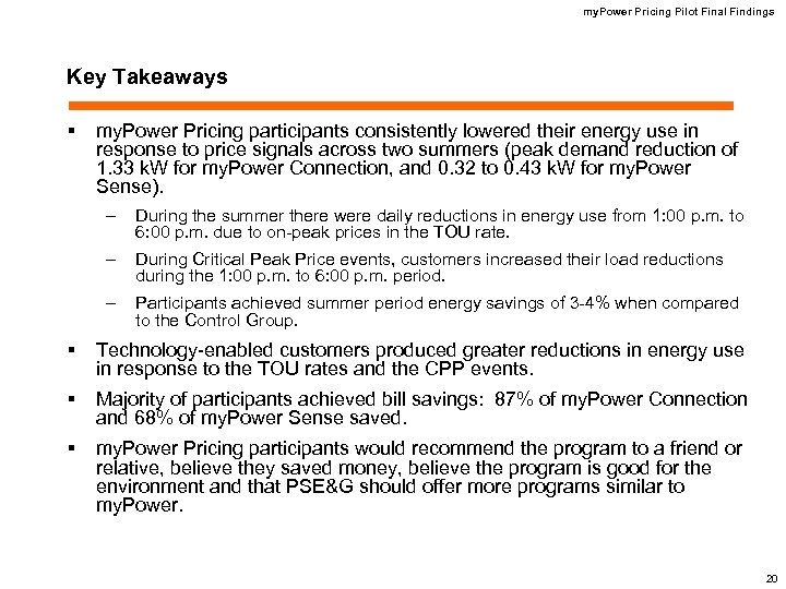 my. Power Pricing Pilot Final Findings Key Takeaways § my. Power Pricing participants consistently