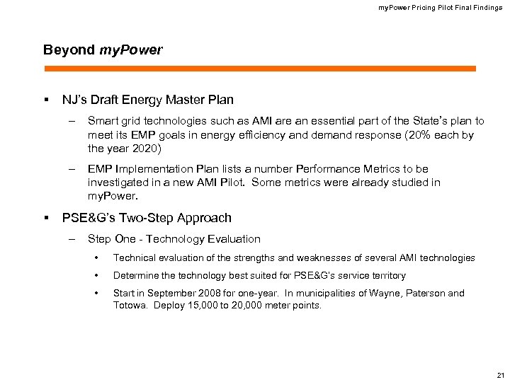 my. Power Pricing Pilot Final Findings Beyond my. Power § NJ’s Draft Energy Master