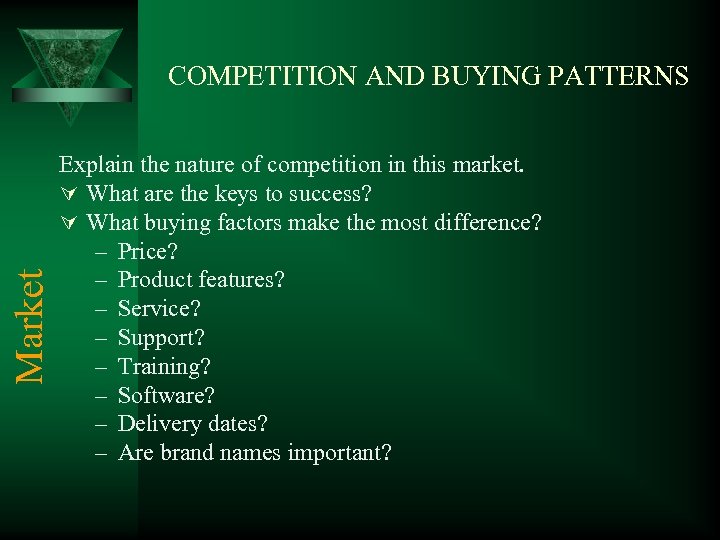 Market COMPETITION AND BUYING PATTERNS Explain the nature of competition in this market. Ú