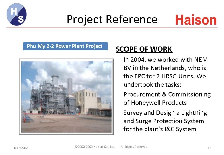 Project Reference Phu My 2 -2 Power Plant Project SCOPE OF WORK In 2004,