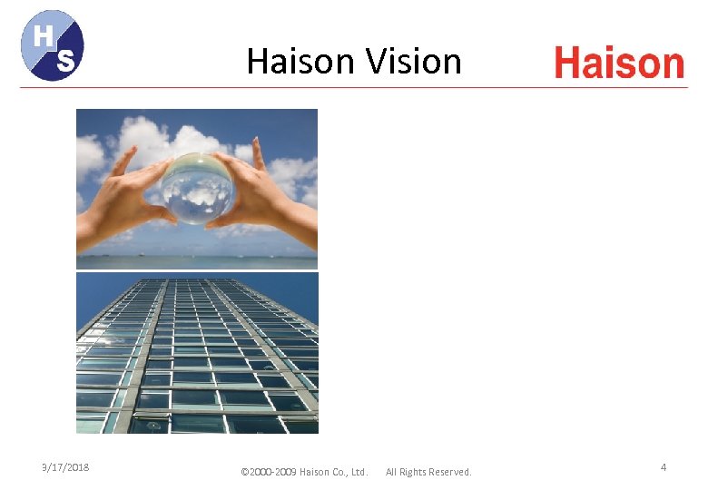 Haison Vision 3/17/2018 © 2000 -2009 Haison Co. , Ltd. All Rights Reserved. 4