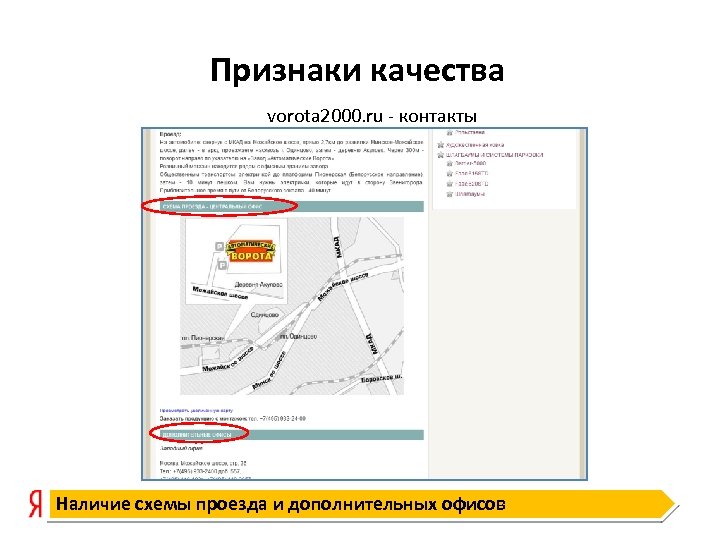 Признаки качества vorota 2000. ru - контакты Наличие схемы проезда и дополнительных офисов 