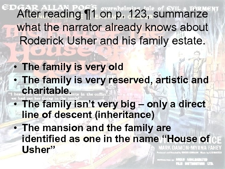 After reading ¶ 1 on p. 123, summarize what the narrator already knows about