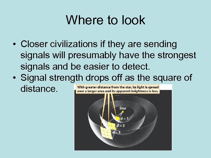 Where to look • Closer civilizations if they are sending signals will presumably have