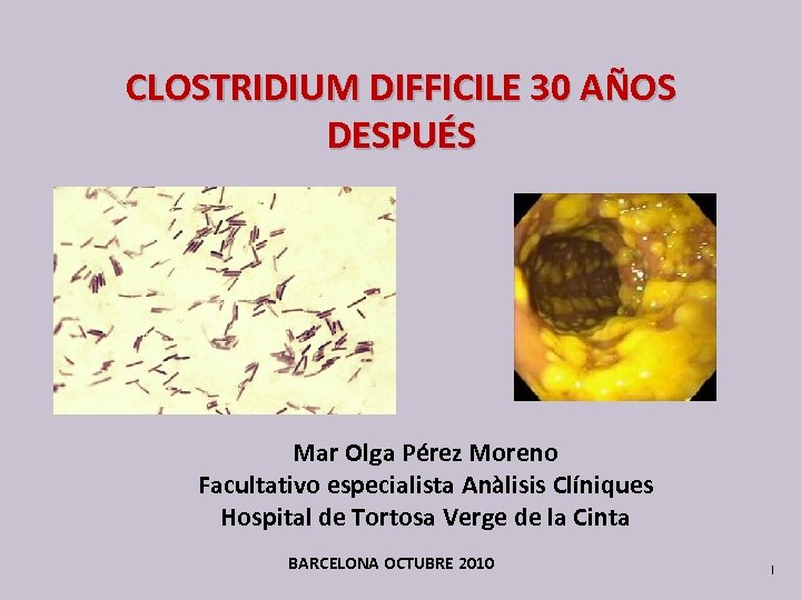 CLOSTRIDIUM DIFFICILE 30 AÑOS DESPUÉS Mar Olga Pérez Moreno Facultativo especialista Anàlisis Clíniques Hospital