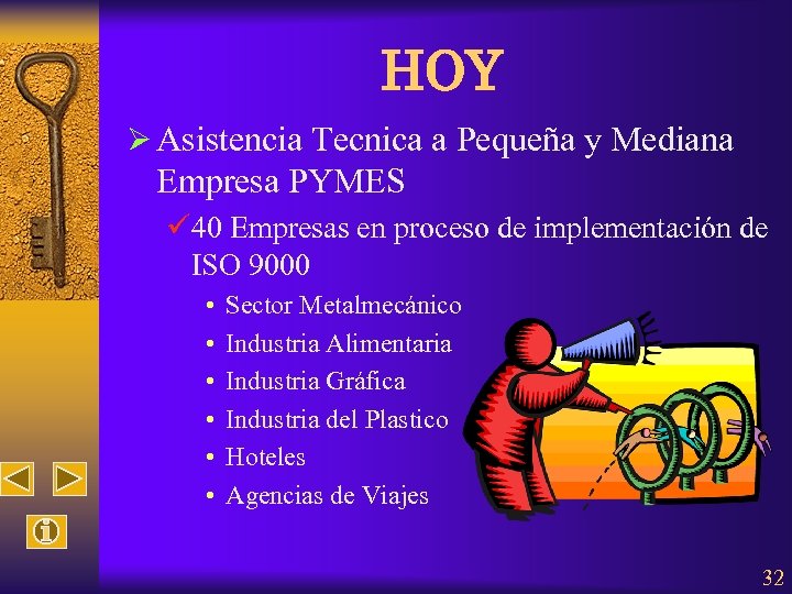 HOY Ø Asistencia Tecnica a Pequeña y Mediana Empresa PYMES ü 40 Empresas en