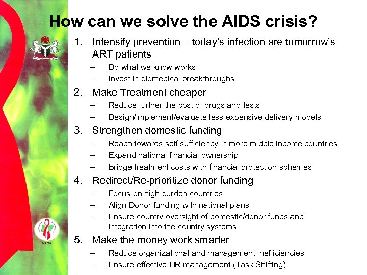 How can we solve the AIDS crisis? 1. Intensify prevention – today’s infection are