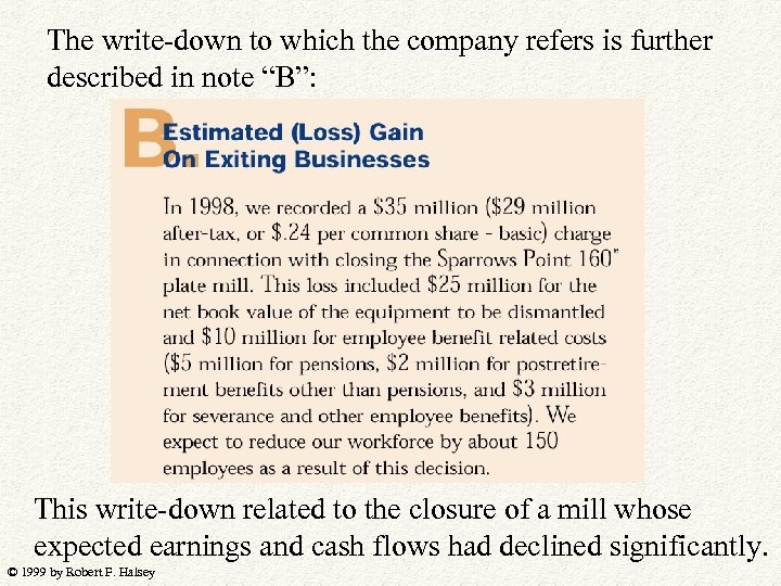 The write-down to which the company refers is further described in note “B”: This