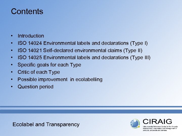 Contents Introduction Iso Environmental Labels