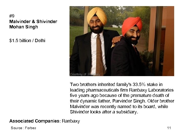 #9 Malvinder & Shivinder Mohan Singh $1. 5 billion / Delhi Two brothers inherited