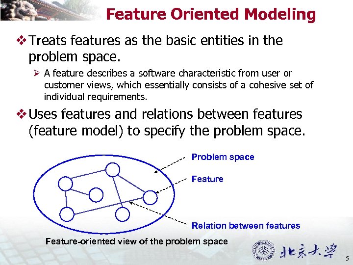 Feature Oriented Modeling v Treats features as the basic entities in the problem space.