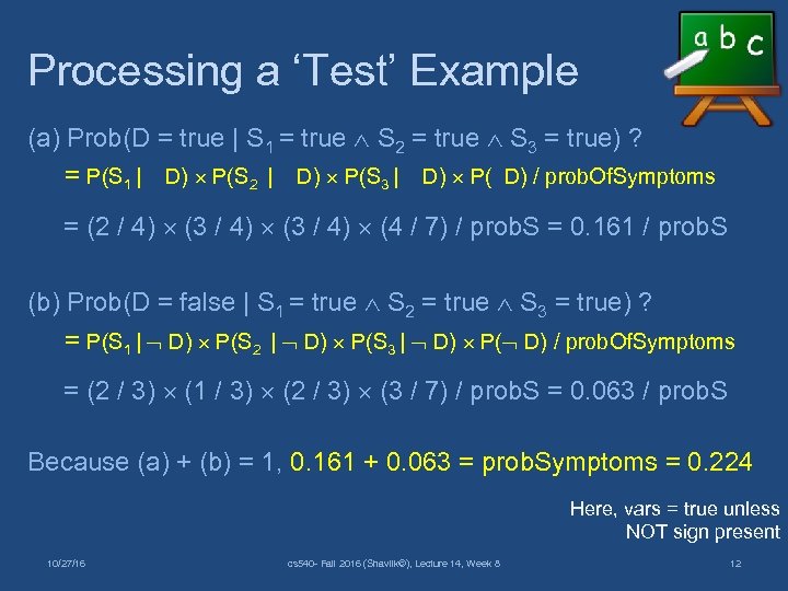 Processing a ‘Test’ Example (a) Prob(D = true | S 1 = true S