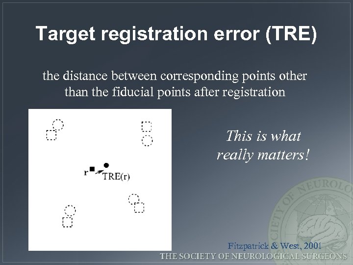 Target registration error (TRE) the distance between corresponding points other than the fiducial points
