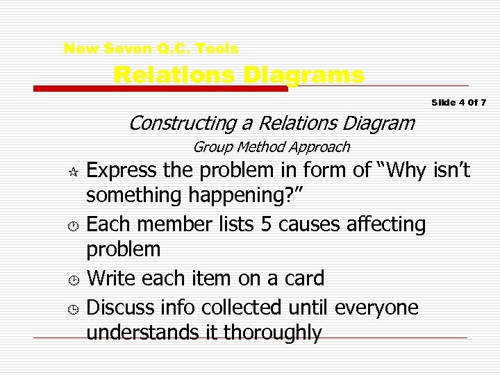 New Seven Q. C. Tools Relations Diagrams Slide 4 0 f 7 Constructing a