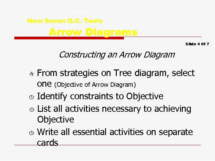 New Seven Q. C. Tools Arrow Diagrams Slide 4 0 f 7 Constructing an